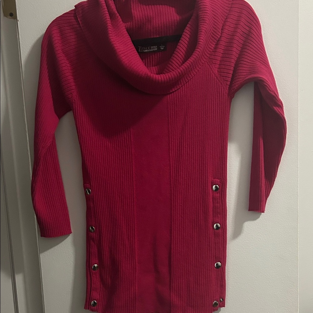 Zara Magenta Cowl Neck Sweater with Button Accents